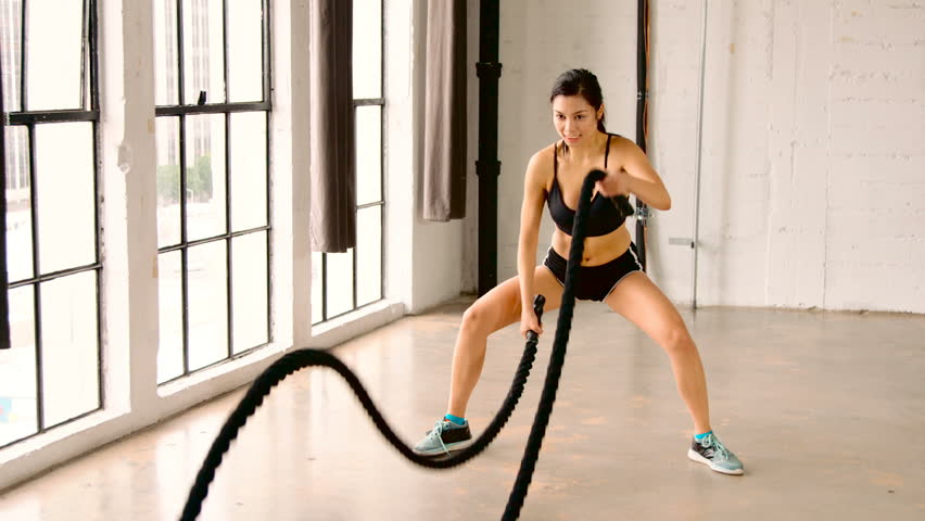 Picture of Athletic Female with Battle Ropes